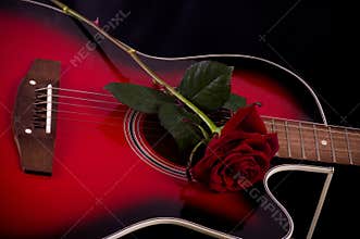 Beautiful red guitar with red roses