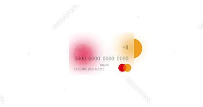 Neutral Mastercard credit card on colorful background rendered with the glassmorphism effect. Internet shopping concept