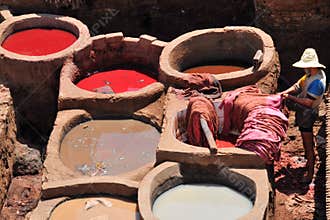 Leather tannery in Fez in Morocco