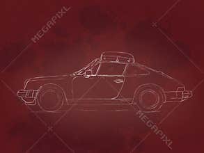 Freehand drawings classic car coupe side.