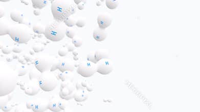 White Hydrogen molecules spin on white backdrop. Loopable animation of H2 molecules float in air. Green hydrogen concept