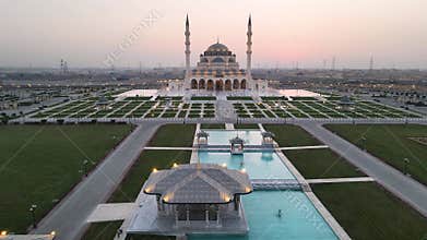 The Sharjah Mosque in the Emirate of Sharjah, the United Arab Emirates aerial view