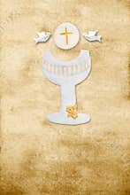 First communion card vertical parchment chalice