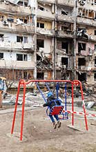 War of Russia against Ukraine. Residential building damaged in Kyiv