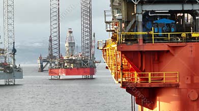 Close Up Aerial View of an Oil and Gas Drilling Rigs