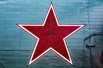 Red star sign on the board of the old soviet helicopter