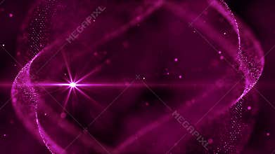Abstract Sweet Red Futuristic Digital Space Blurry Focus Twisted Dotted Lines Shape With Cloudy Hazy Sparkle Dust And Light Flare