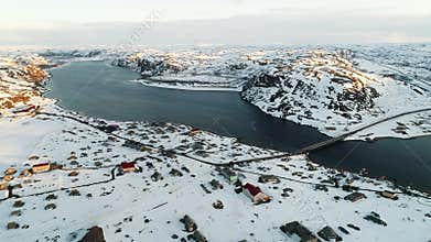 Filming location of the film Leviathan directed by Zvyagintsev. Village and bridge in the north of Russia. The harsh