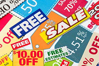 Set of cut coupons to save money.