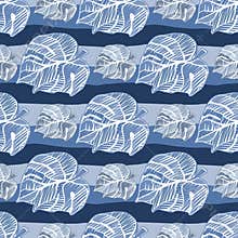 Hand drawn embroidery monstera leaves tropical seamless pattern. Palm leaf endless wallpaper