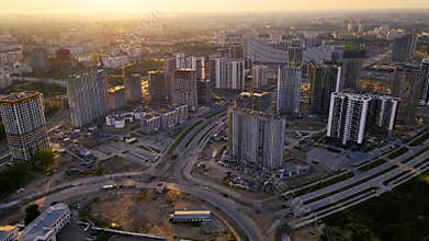 Ð¡onstruction site with tower cranes during construct the high-rise building.