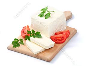 White Bulgarian cheese, arranged with tomatoes
