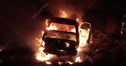 Car caught on fire.