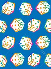 Doodle seamless pattern with dice by rainbow contour for board game.