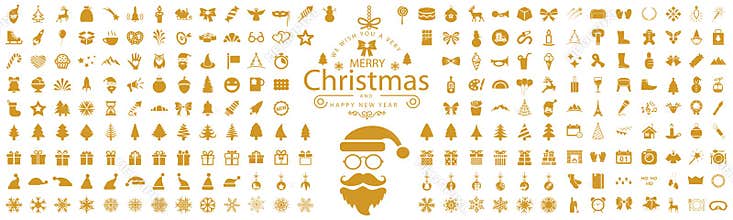 Set Christmas icons, New Year holidays icon big set in flat style collection â€“ vector