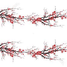 Realistic sakura blossom - Japanese cherry tree seamless pattern isolated on white background - Vector
