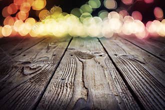 Christmas holiday or birthday background with empty wooden table