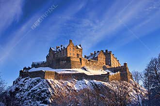 Edinburgh Castle In Winter Sunset