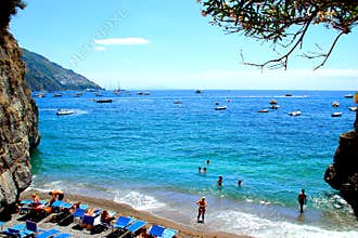 POSITANO, ITALY - CIRCA JULY 2017: Beach in Positano
