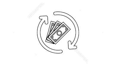 Grey Refund money line icon on white background. Financial services, cash back concept, money refund, return on