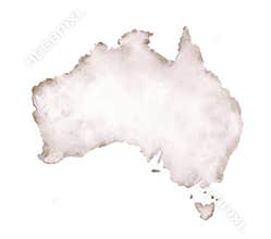 Hand drawn watercolor map of Australia isolated on white