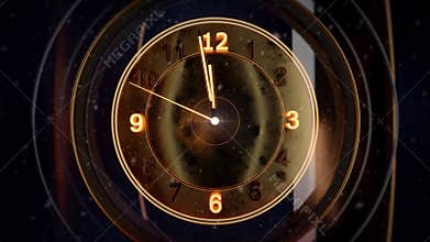 2021 Happy New Year Golden Countdown with analog clock and Fireworks and golden sparkles. 10 seconds countdown at the