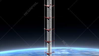Artist rendering space elevator concept animation.