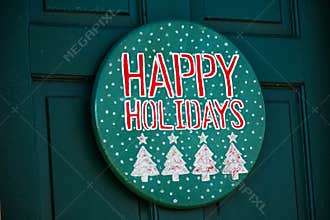 Happy Holidays, Four Christmas Trees Wreath