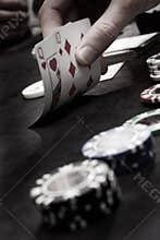 Playing poker cards and chips