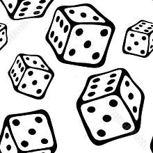 Doodle seamless pattern with dice drawn by white contour for board game