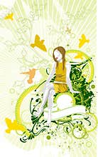 Beauty woman & spring garden