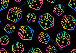 Crazy rainbow seamless pattern with flying outline rainbow colors game cubes .