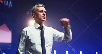 Convincing businessman speaking about business strategy