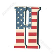 Capital 3d letter H with american flag texture isolated on white background. Vector illustration. Element for design. Kids