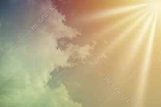 Beautiful sunshine and clouds with dramatic light, sky background, Bright orange sky and light of the sun, Pastel sky for