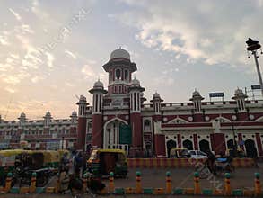 Uttar Pradesh India U.P Lucknow railway station with traffic autos and rickshaw and bike