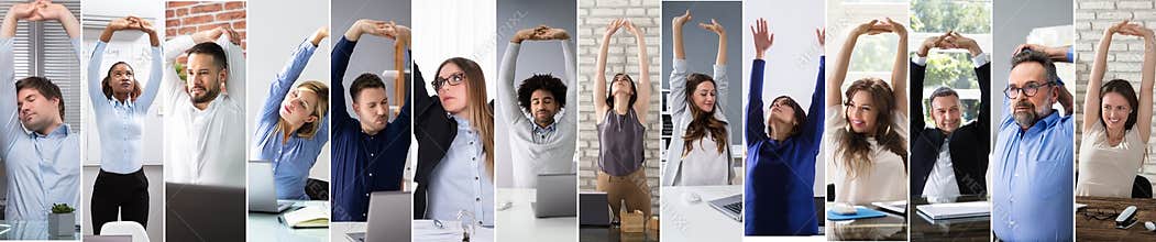 Business Team Stretching At Workplace