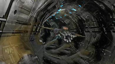 Space fighters pursuit inside the tunel