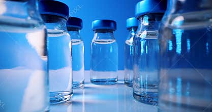 Vaccine bottles closeup. sliding between medical injection vials