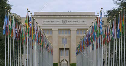 Geneva, 24 April 2020, Covid-19 : United Nations Organization office in Geneva, Switzerland, headquarter of UN in Europe.