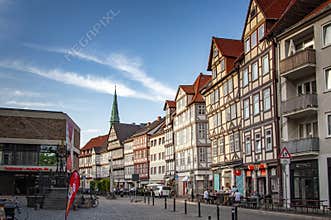 HANNOVER, GERMANY. JUNE 19, 2021. Street view on fountain on Wooden Market Square Holzmarkt and museum