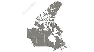 Nova Scotia province blinking red highlighted in map of Canada