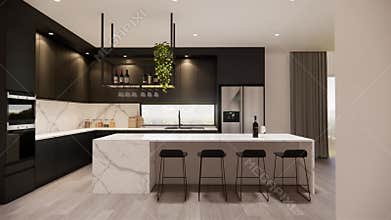 Modern contemporary kitchen with marble island design