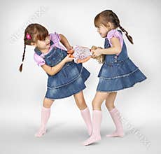 Little twin girls fighting