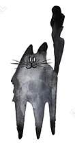 Black cat tail up watercolor illustration
