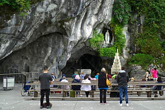 Grotto of Massabielle in the sanctuary of Lourdes, France. Place where the virgin mary appeared to Bernadette