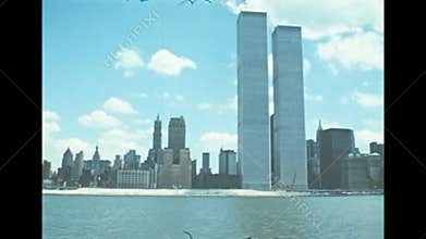 New York Hudson river Twin Towers in 1970s