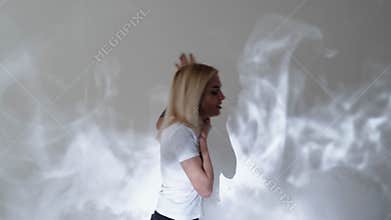 asphyxiated woman air pollution desperate panic