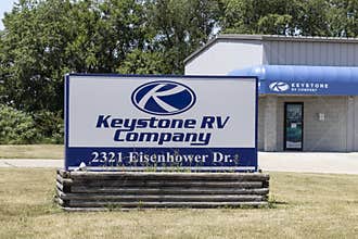 Keystone RV Company location. Keystone RV is a subsidiary of Thor Industries and manufacture luxury RVs and fifth-wheel trailers