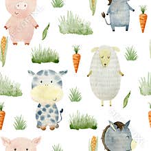 Watercolor pattern with farm animals.